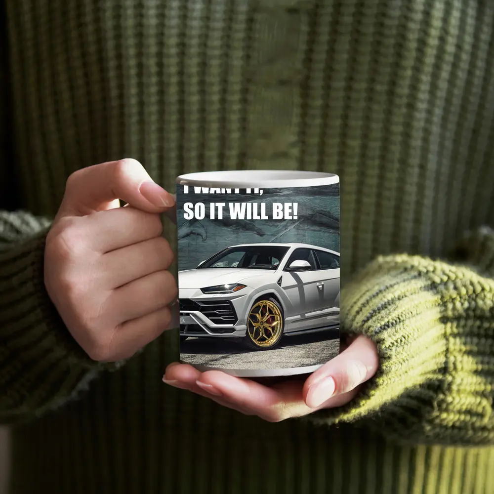White Lamborghini Urus Gold Wheels Motivation Quote – Mugs