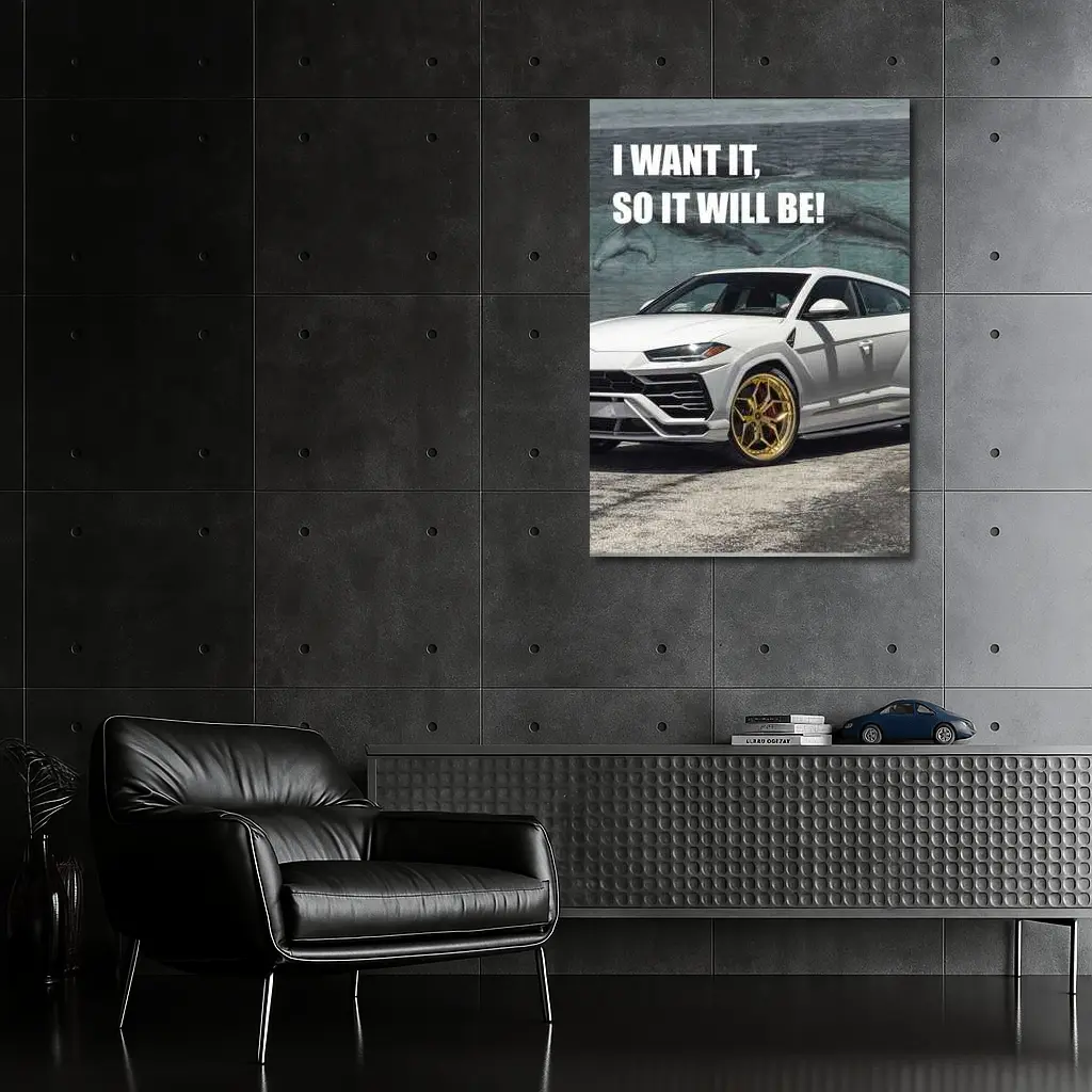 White Lamborghini Urus Gold Wheels Motivation Quote – Wall Art