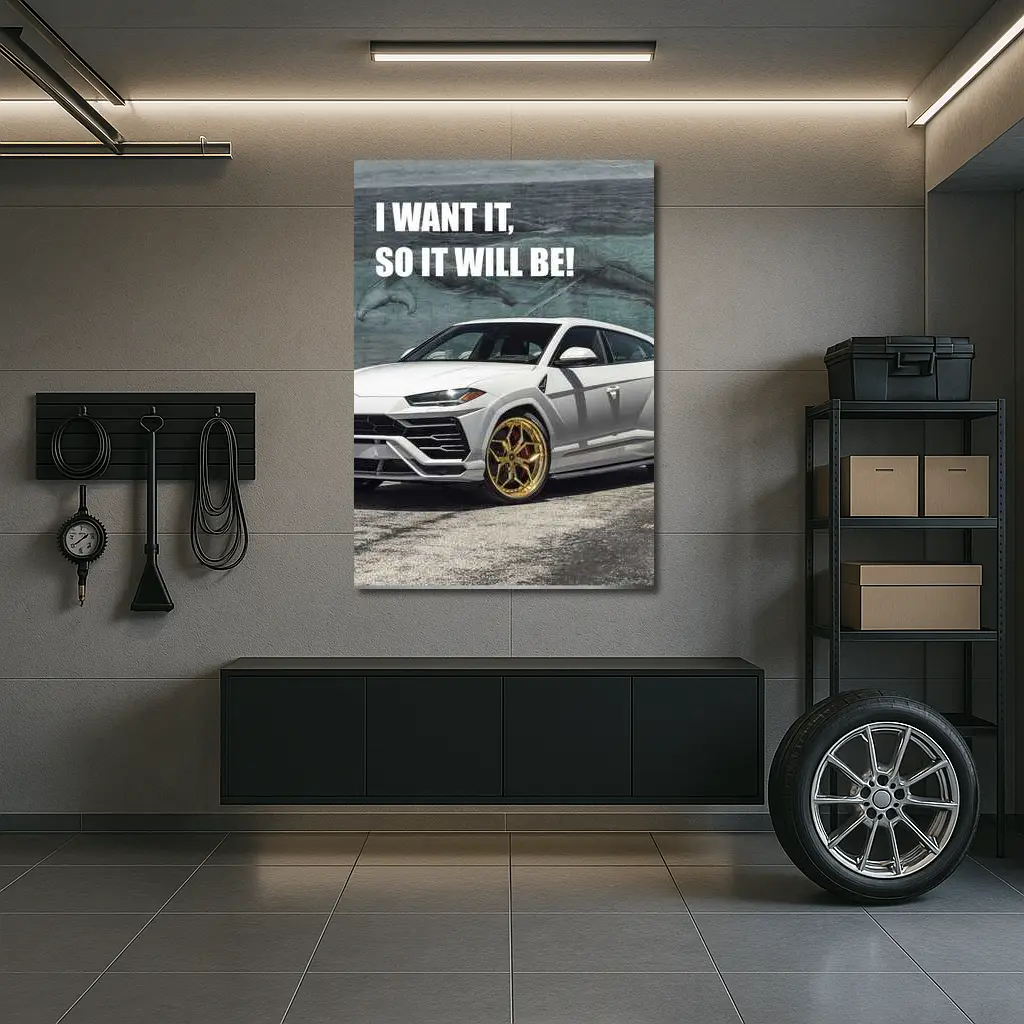 White Lamborghini Urus Gold Wheels Motivation Quote – Wall Art