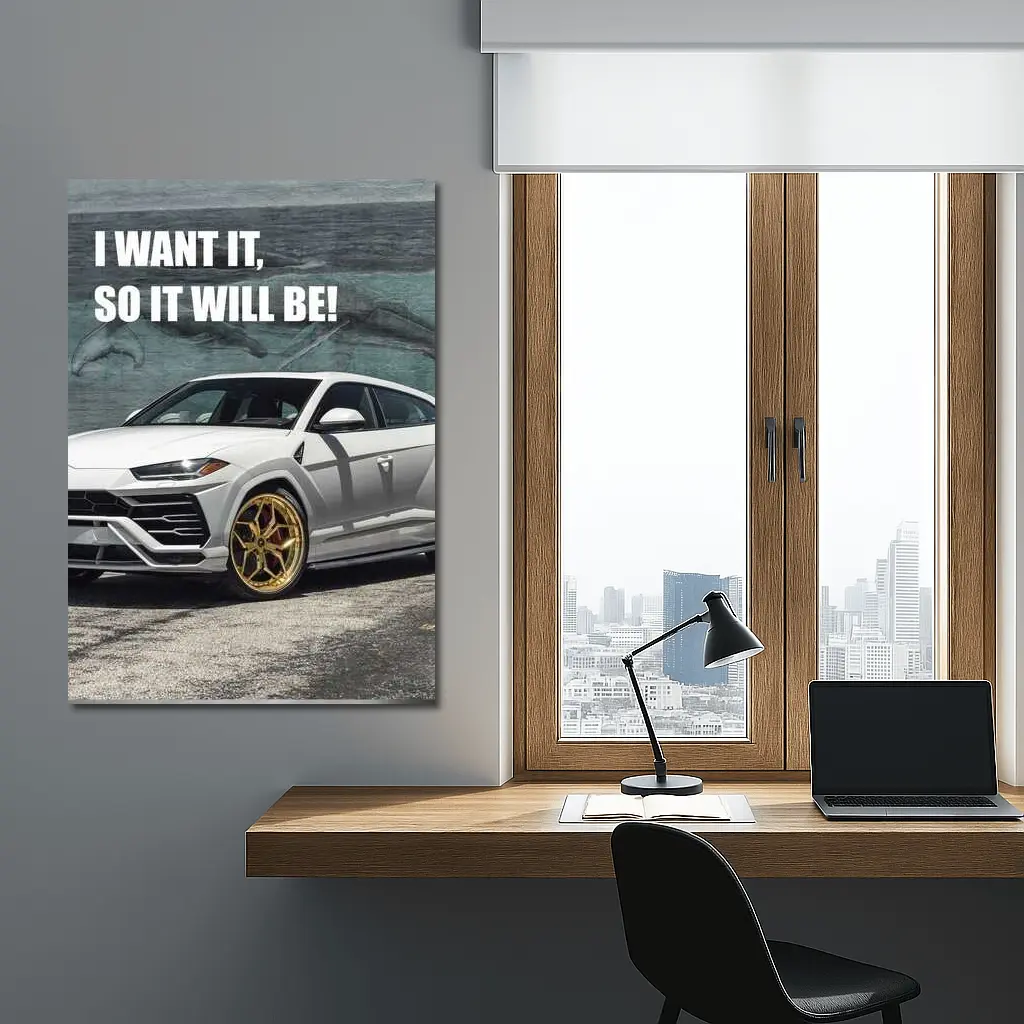 White Lamborghini Urus Gold Wheels Motivation Quote – Wall Art