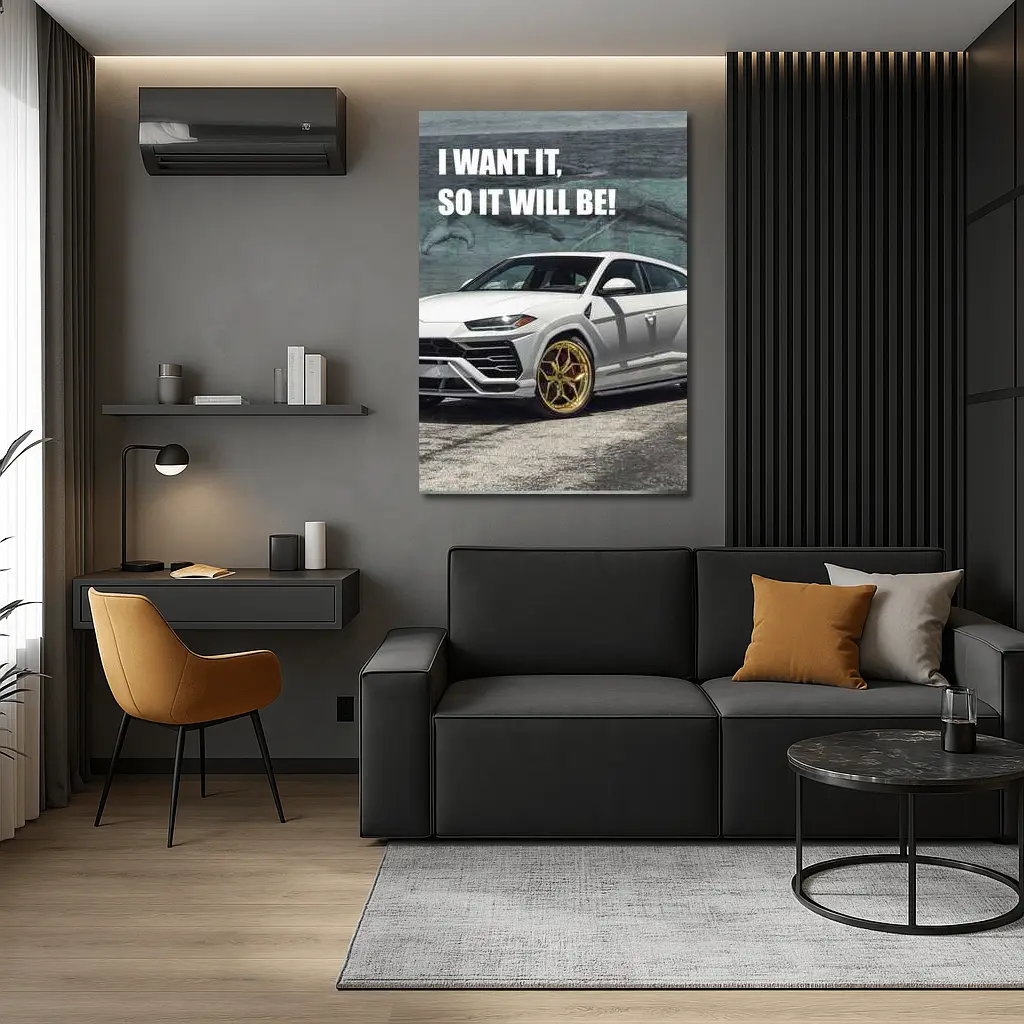 White Lamborghini Urus Gold Wheels Motivation Quote – Wall Art