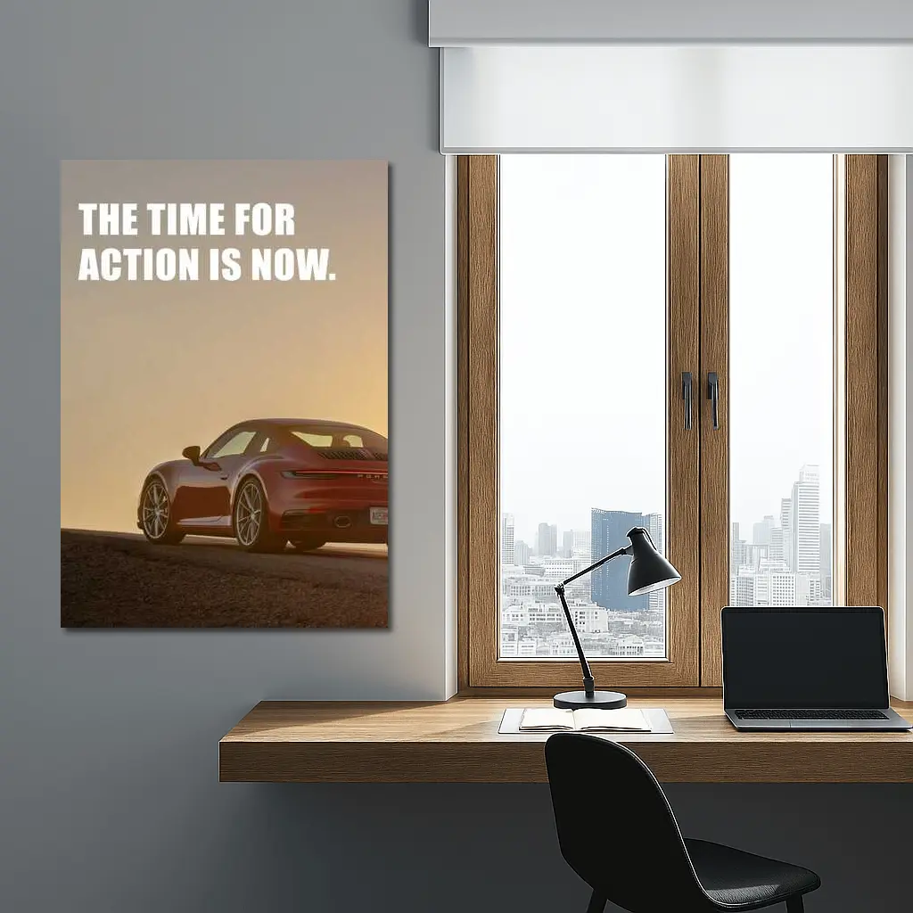 Porsche 911 Red Car Golden Sky – Wall Art