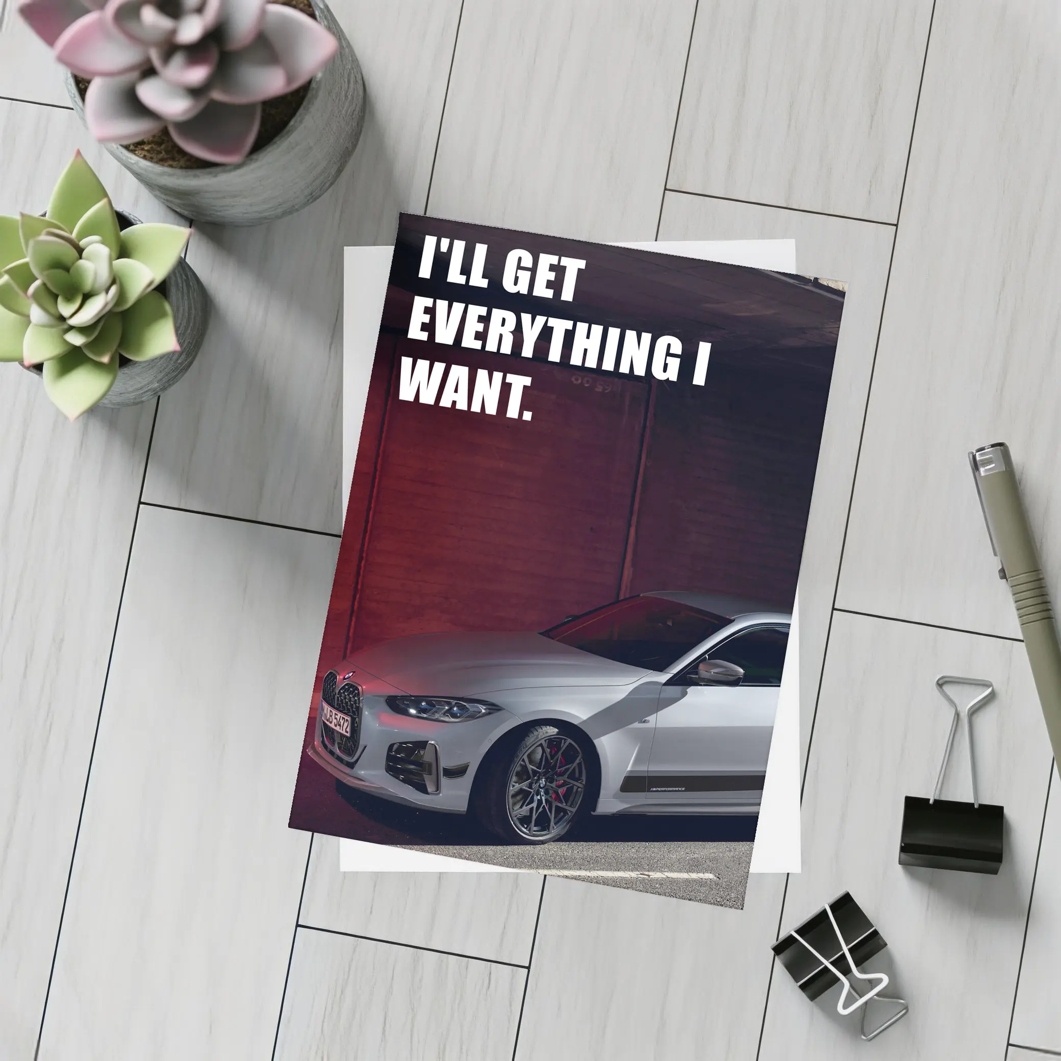 BMW Four Series Silver Coupe Bold Quote – Postcards