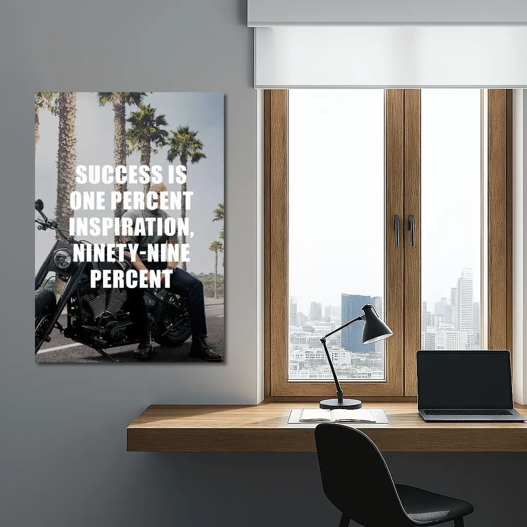 Success Quote Man on Motorcycle Palm Trees – Wall Art