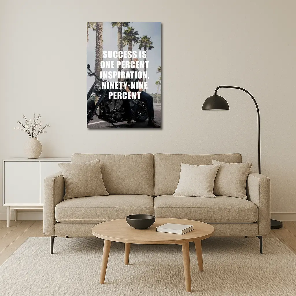 Success Quote Man on Motorcycle Palm Trees – Wall Art
