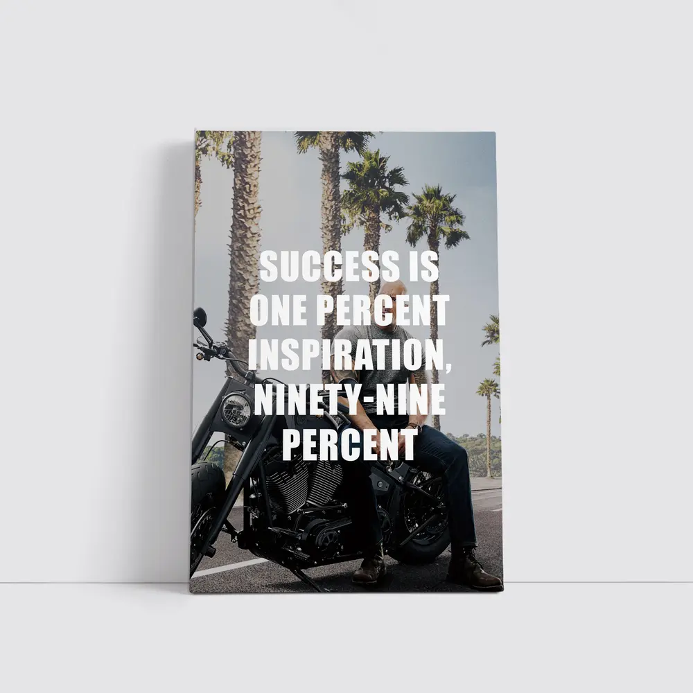 Success Quote Man on Motorcycle Palm Trees – Wall Art