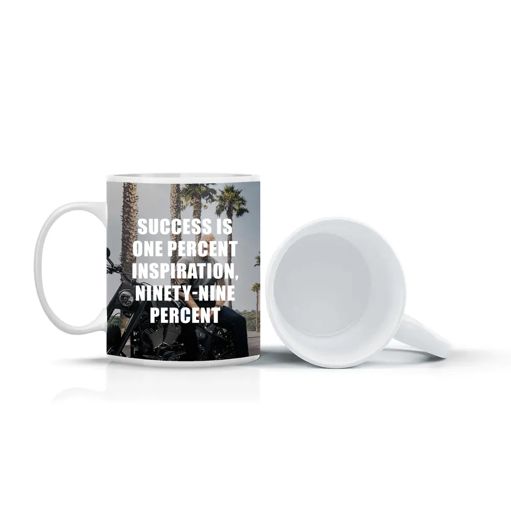 Success Quote Man on Motorcycle Palm Trees – Mugs