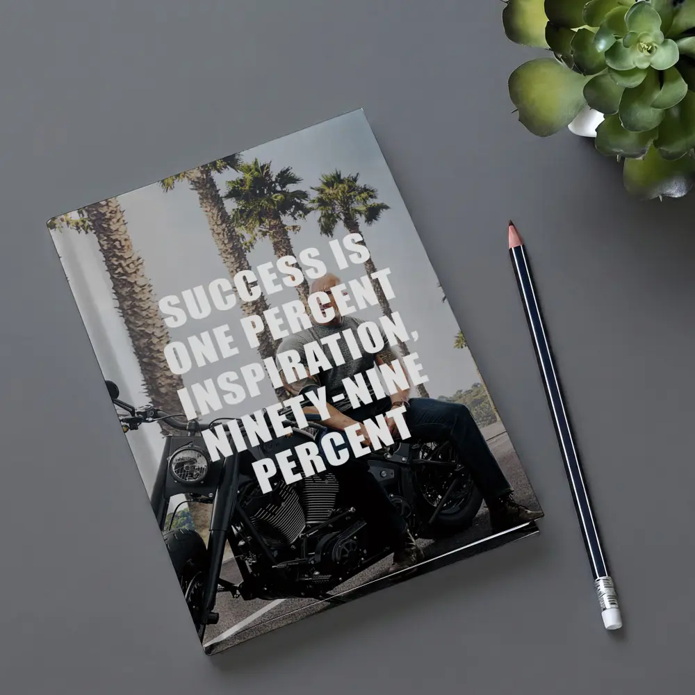 Success Quote Man on Motorcycle Palm Trees – Notebooks
