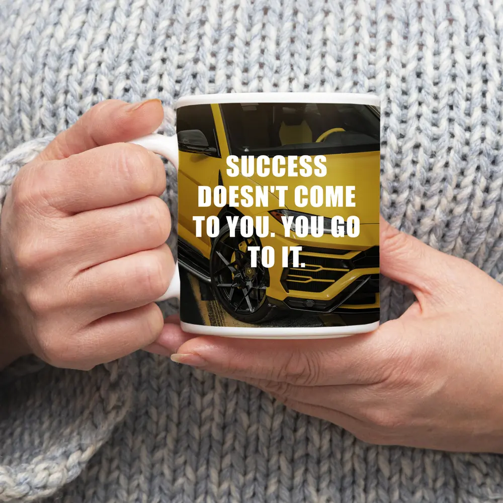 Success Quote Yellow Lamborghini Urus Car – Mugs