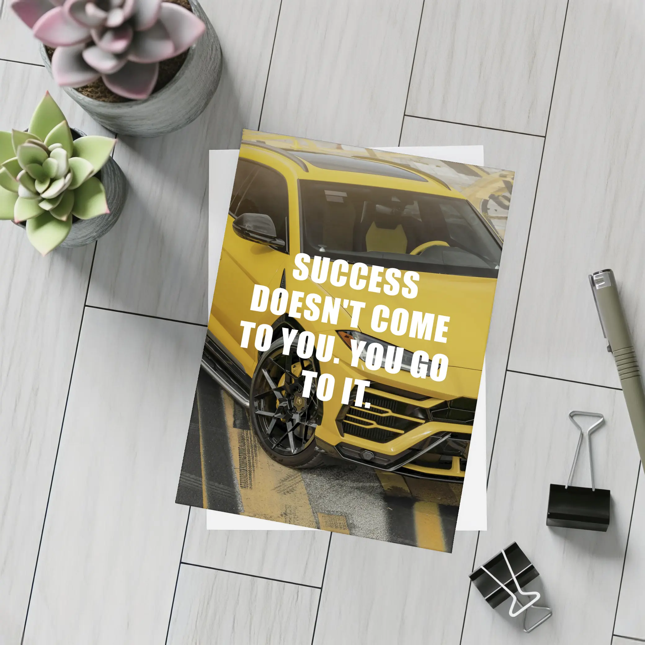 Success Quote Yellow Lamborghini Urus Car – Postcards