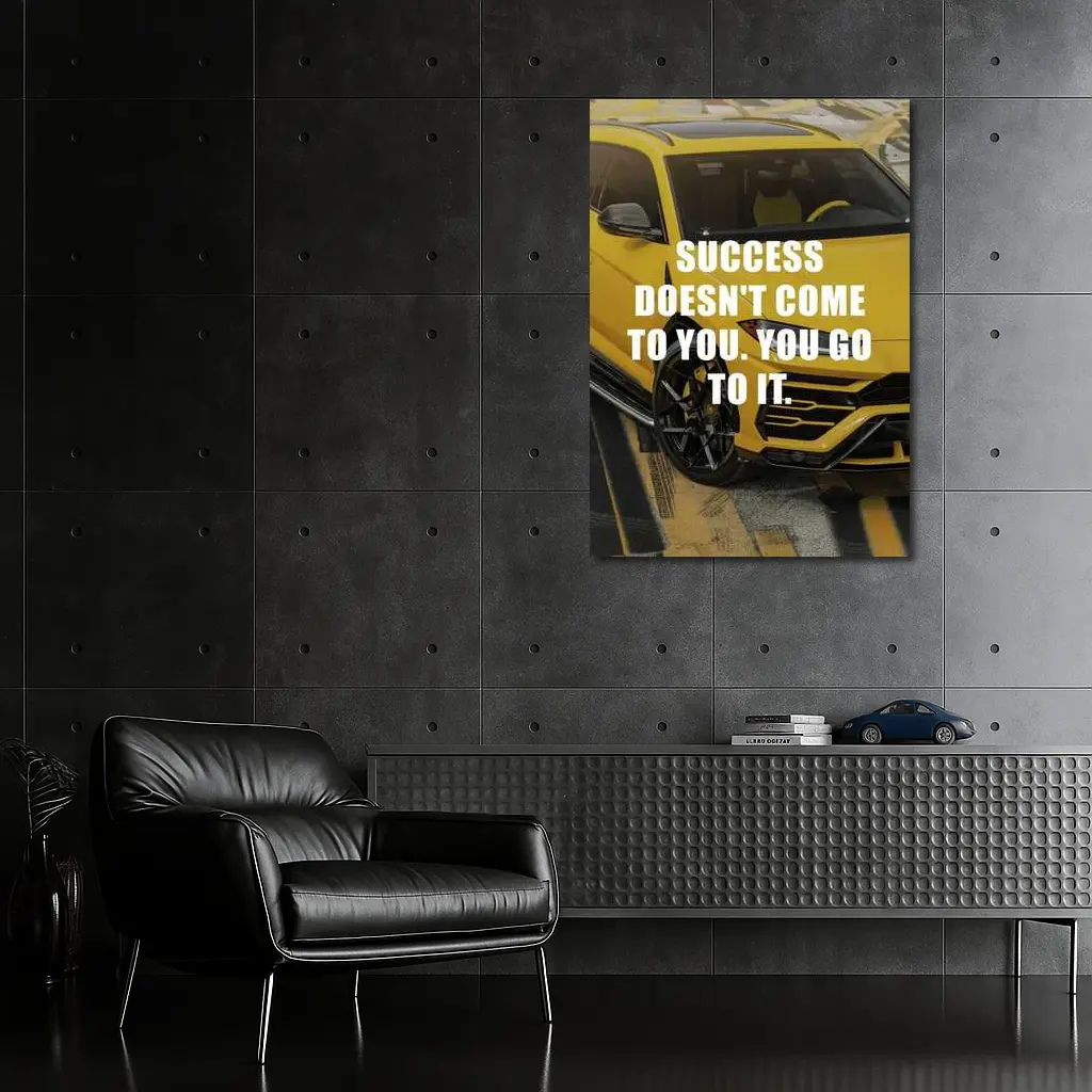 Success Quote Yellow Lamborghini Urus Car – Wall Art
