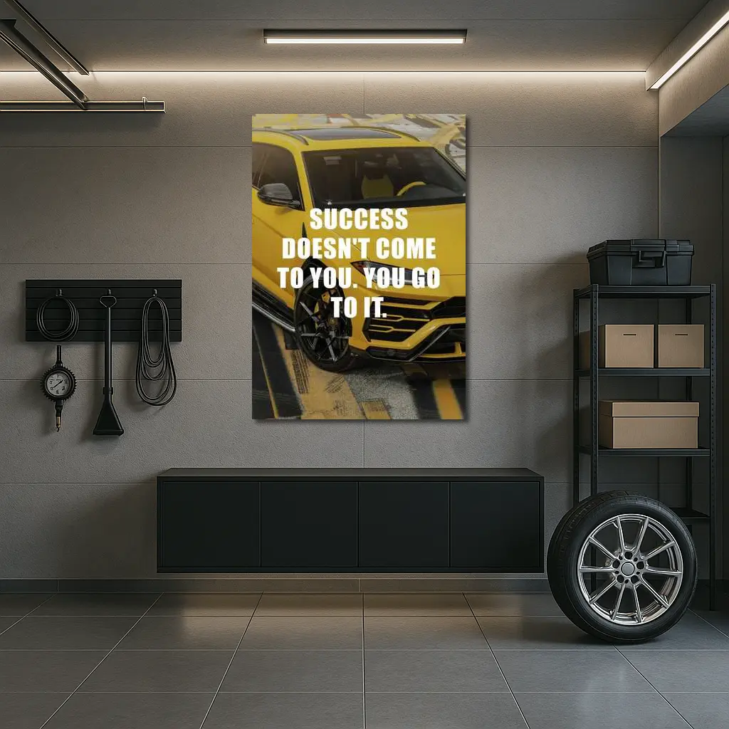 Success Quote Yellow Lamborghini Urus Car – Wall Art