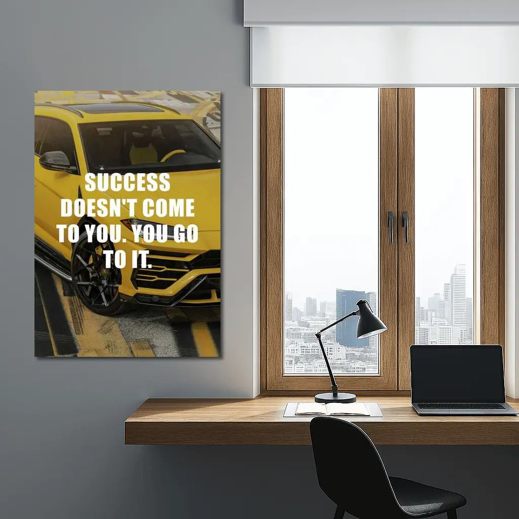 Success Quote Yellow Lamborghini Urus Car – Wall Art