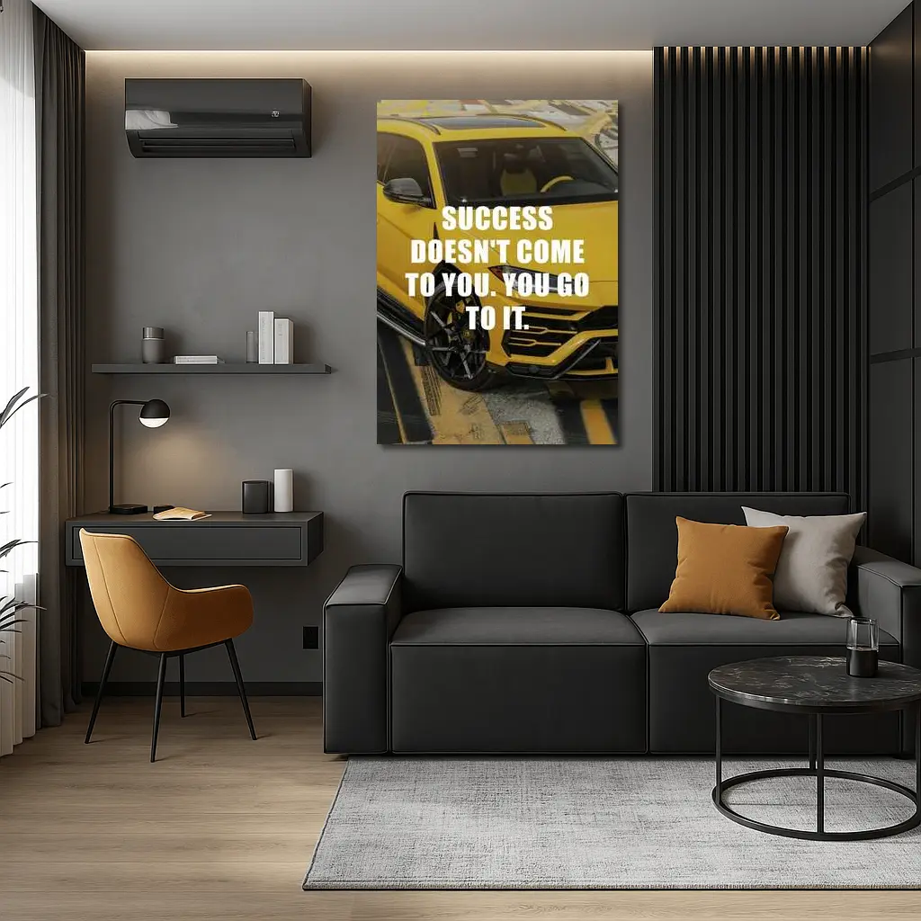Success Quote Yellow Lamborghini Urus Car – Wall Art