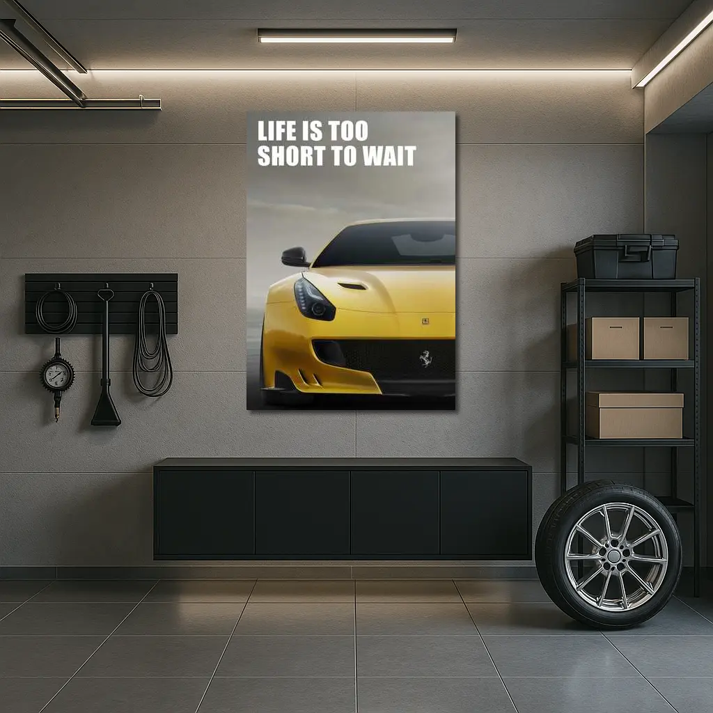 Ferrari F12 Yellow Life Is Too Short – Wall Art