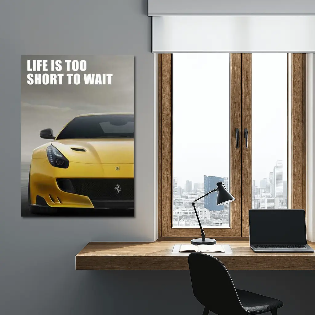Ferrari F12 Yellow Life Is Too Short – Wall Art