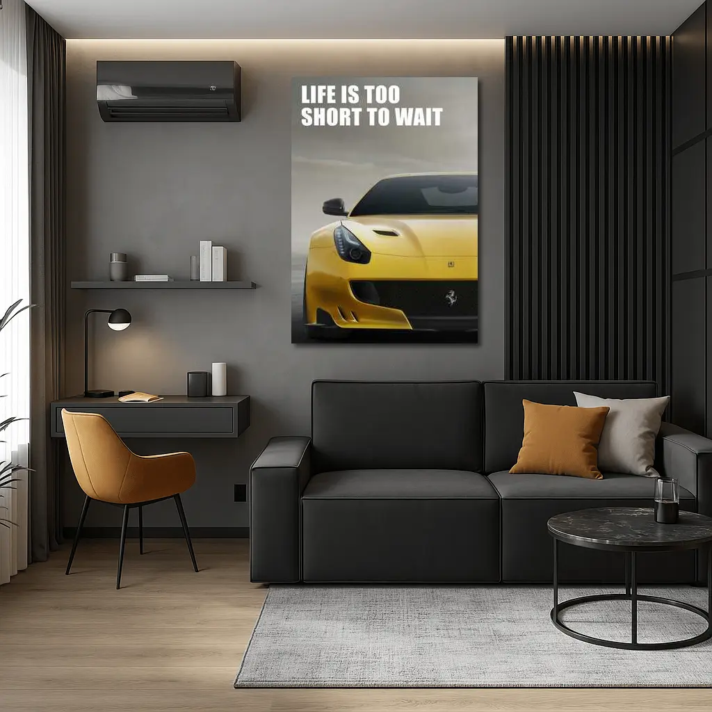 Ferrari F12 Yellow Life Is Too Short – Wall Art