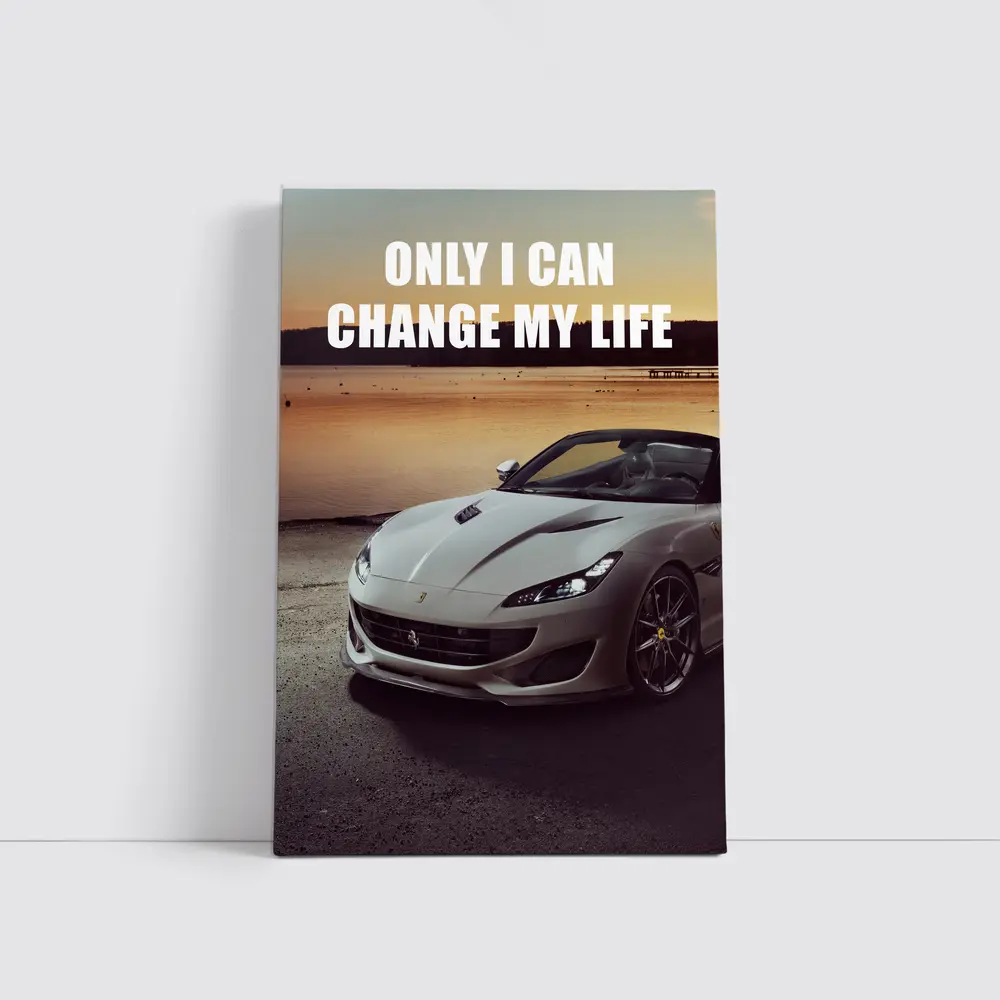 Ferrari Portofino White Car Sunset Motivational – Wall Art