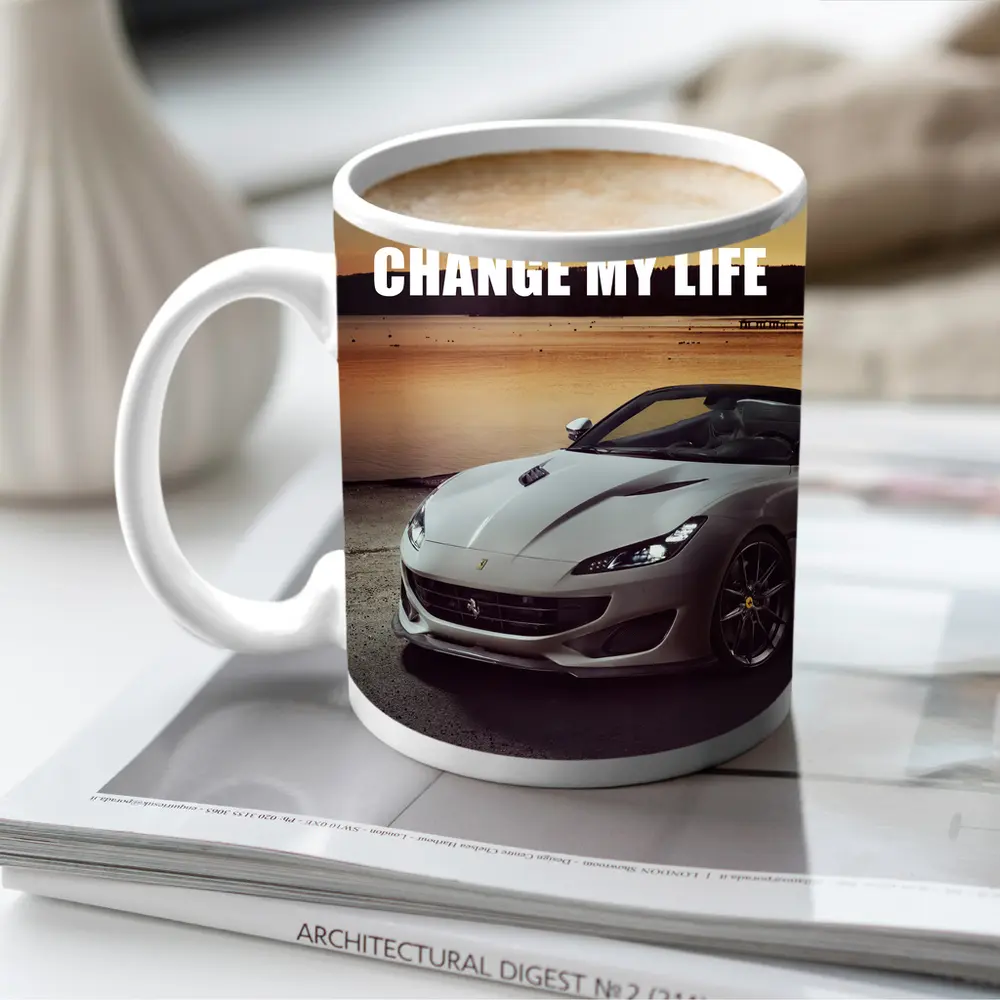 Ferrari Portofino White Car Sunset Motivational – Mugs