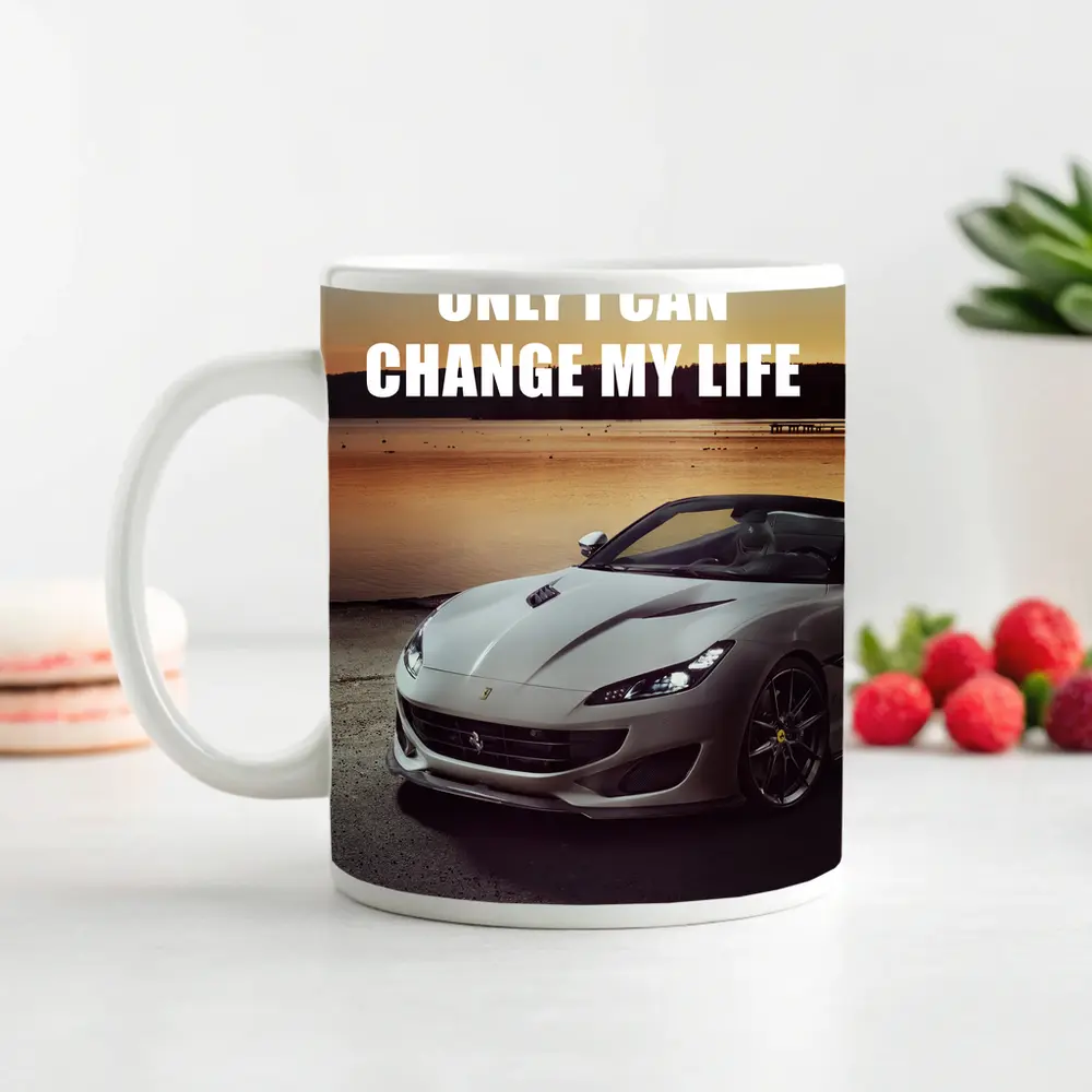 Ferrari Portofino White Car Sunset Motivational – Mugs