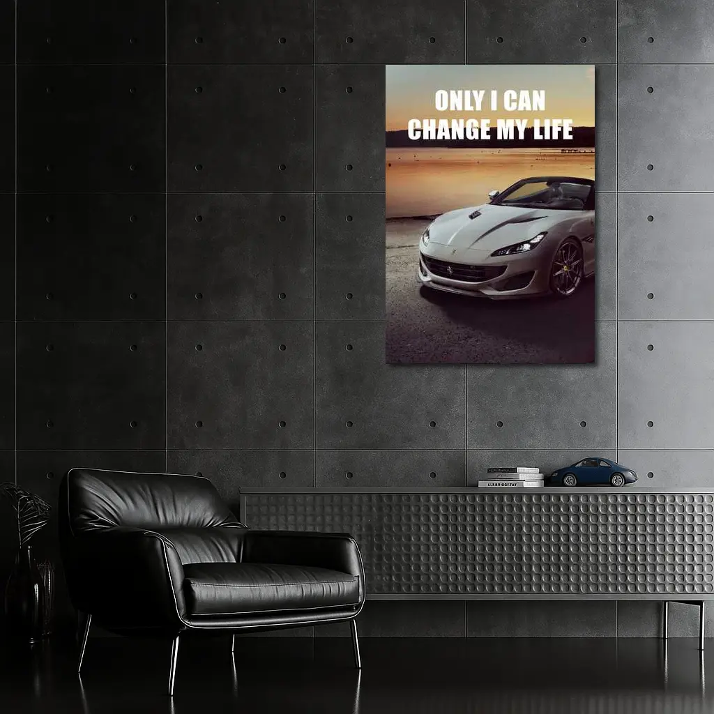Ferrari Portofino White Car Sunset Motivational – Wall Art