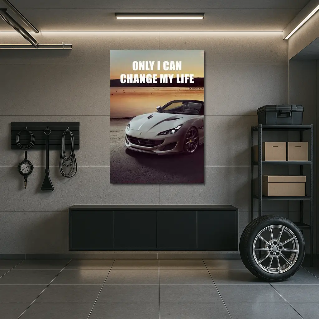 Ferrari Portofino White Car Sunset Motivational – Wall Art