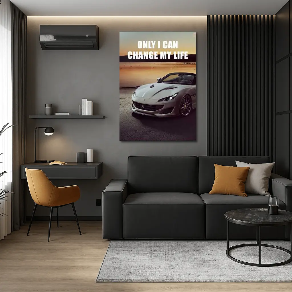 Ferrari Portofino White Car Sunset Motivational – Wall Art