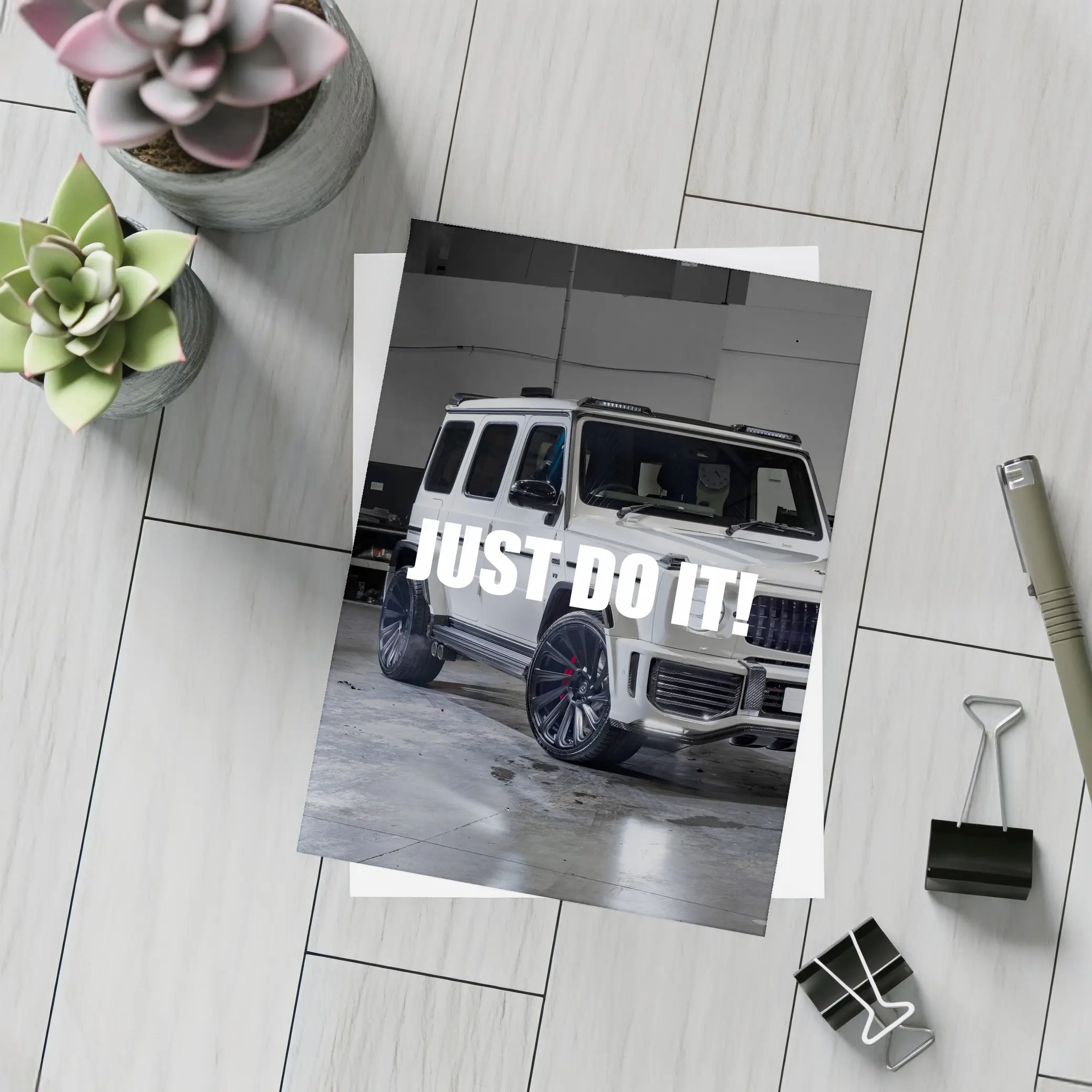 Mercedes G Class White Just Do It – Postcards