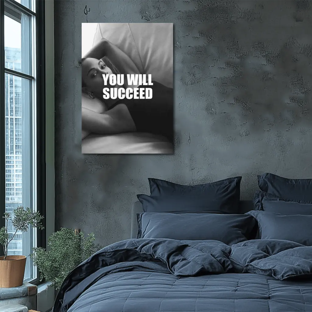 You Will Succeed Black White Woman Quote – Wall Art