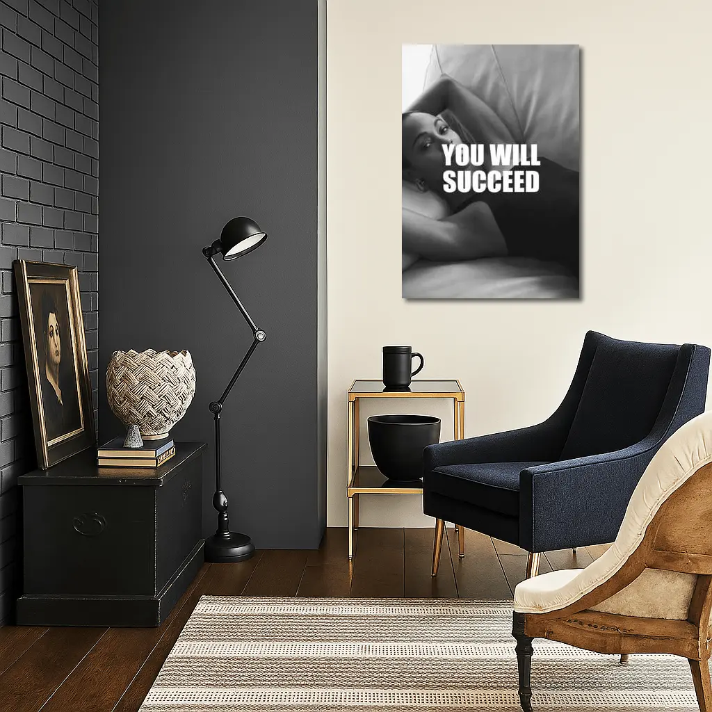 You Will Succeed Black White Woman Quote – Wall Art