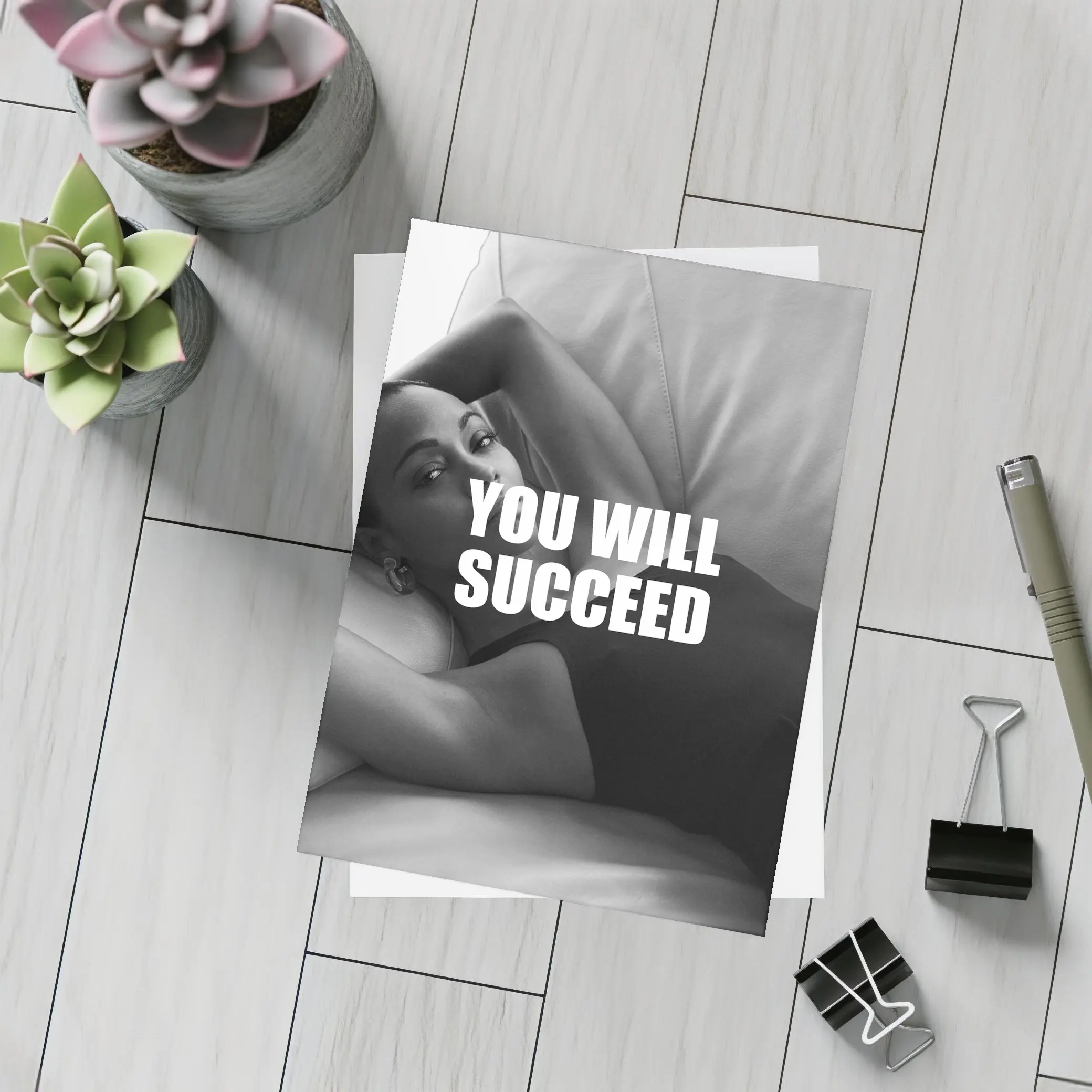 You Will Succeed Black White Woman Quote – Postcards
