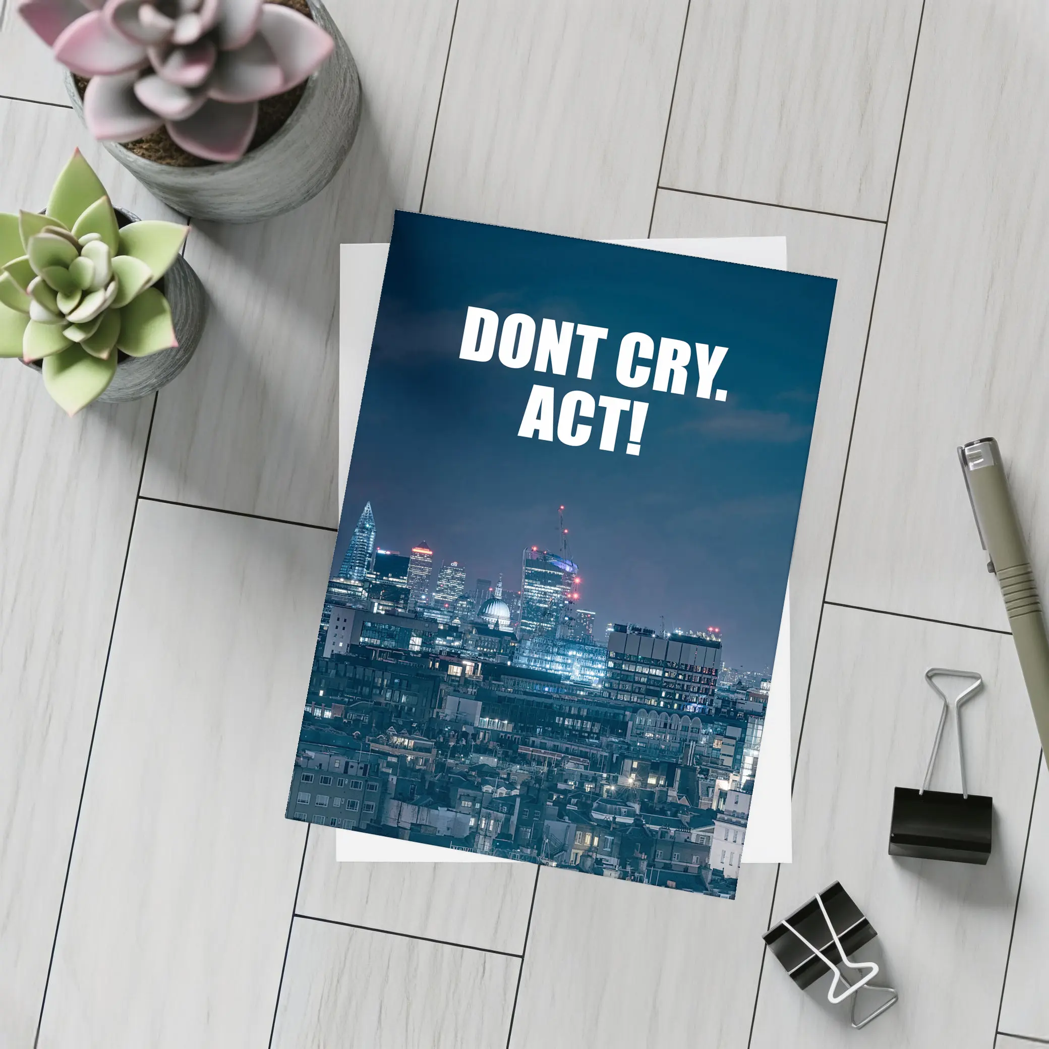 Dont Cry Act Quote City Night Skyline – Postcards