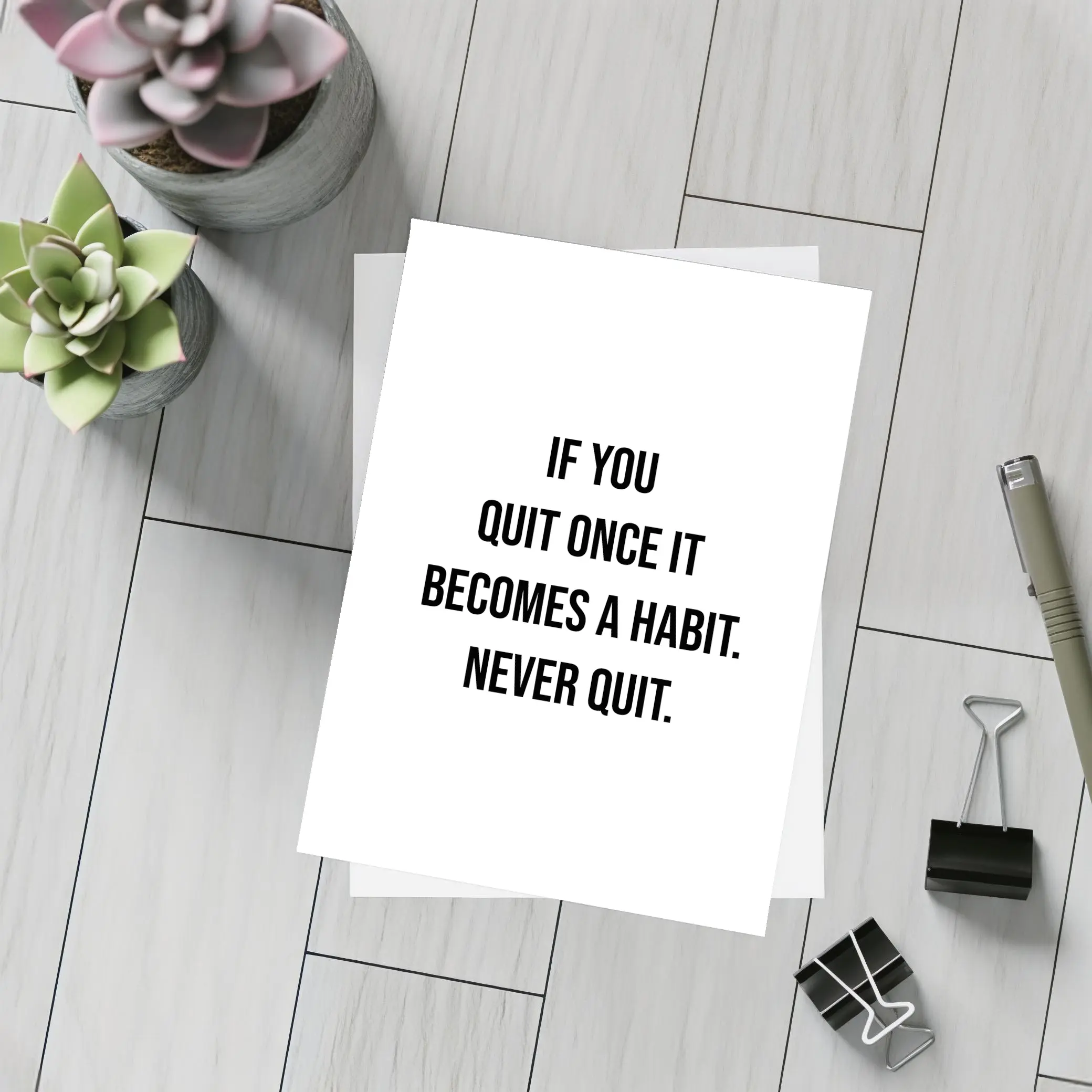 Never Quit Motivational Quote Black White – Postcards