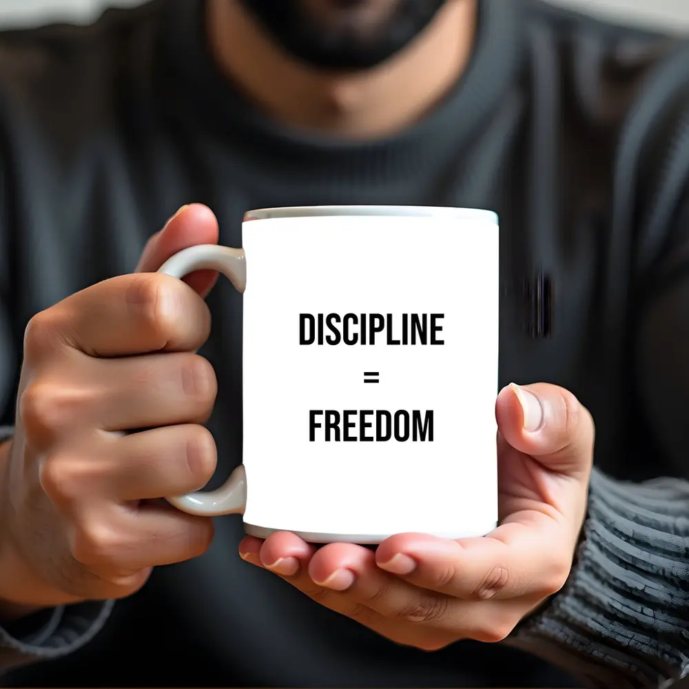 Discipline Equals Freedom Bold Black Typography – Mugs