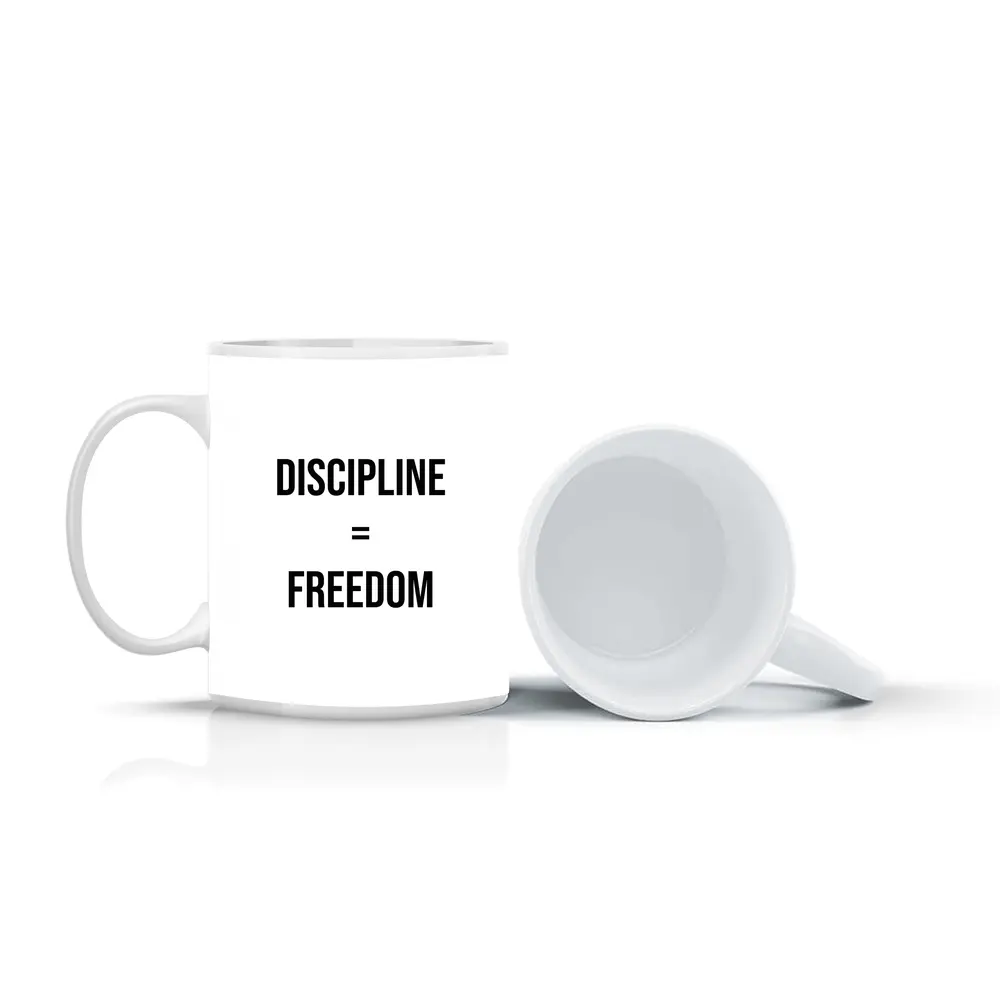 Discipline Equals Freedom Bold Black Typography – Mugs