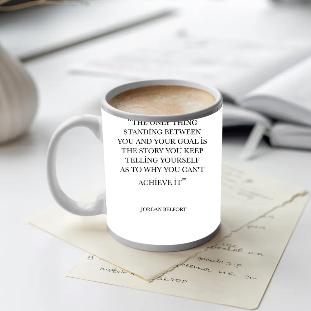 Jordan Belfort Goal Quote Black White – Mugs