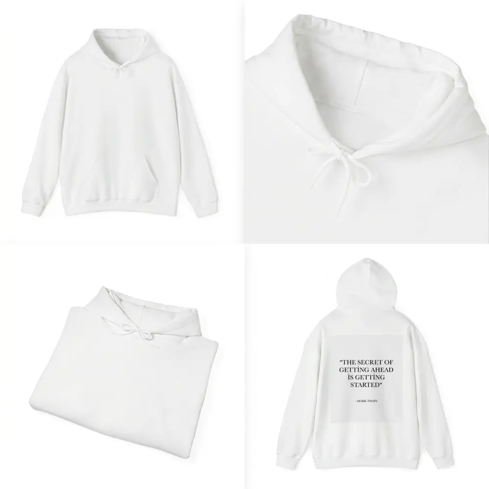 Mark Twain Getting Started Quote Black White – Hoodies