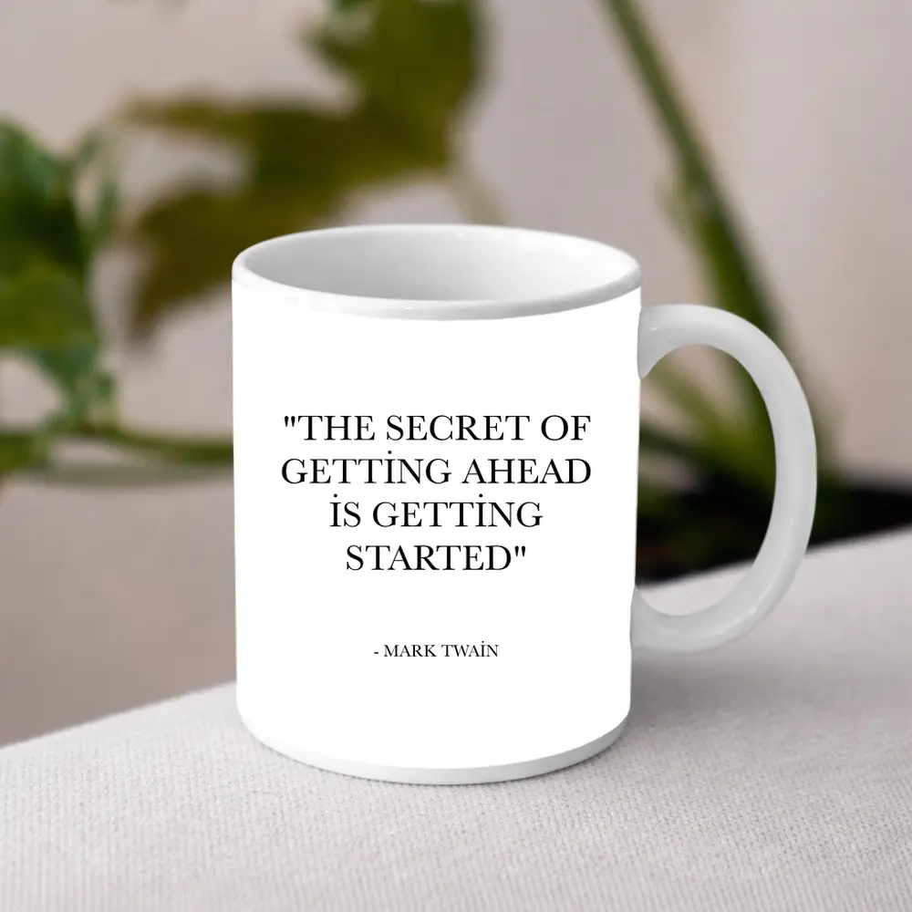 Mark Twain Getting Started Quote Black White – Mugs