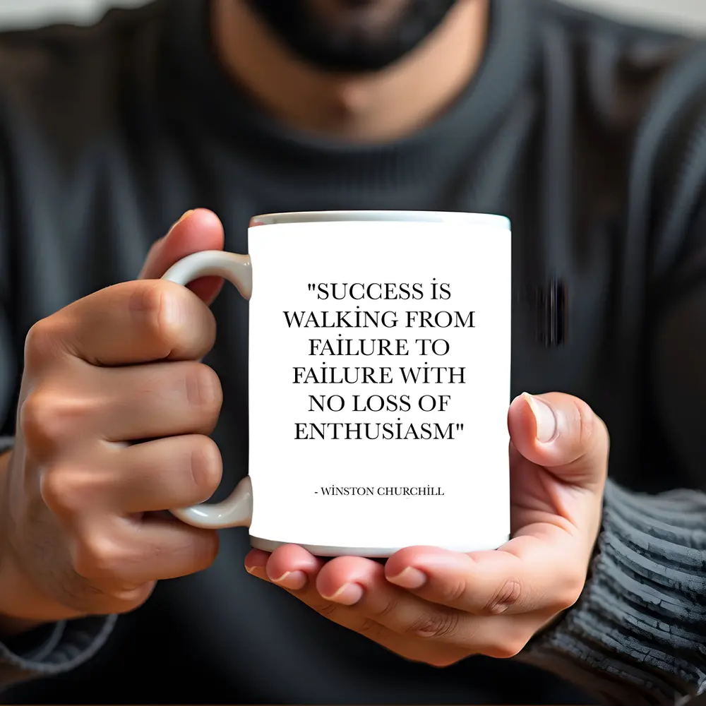 Winston Churchill Success Quote Black White – Mugs