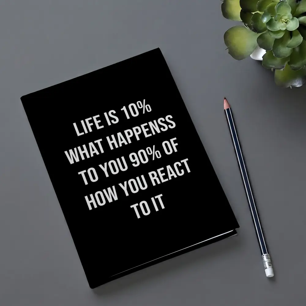 Life Reaction Quote Black Minimalist Typography Art – Notebooks