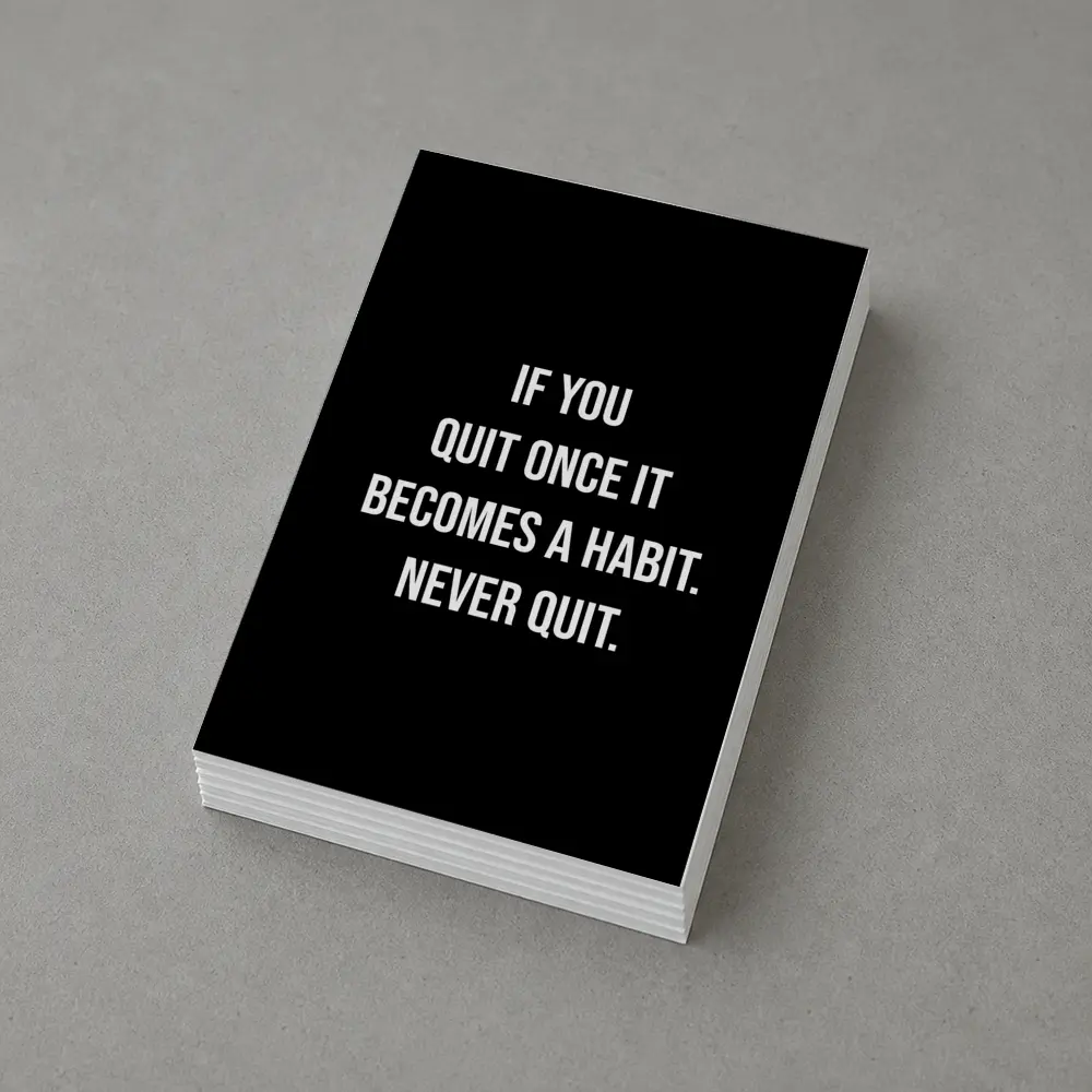 Never Quit Motivational Quote Black Background – Postcards