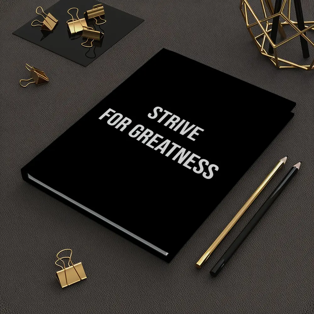 Strive For Greatness Bold Black Motivational Art – Notebooks