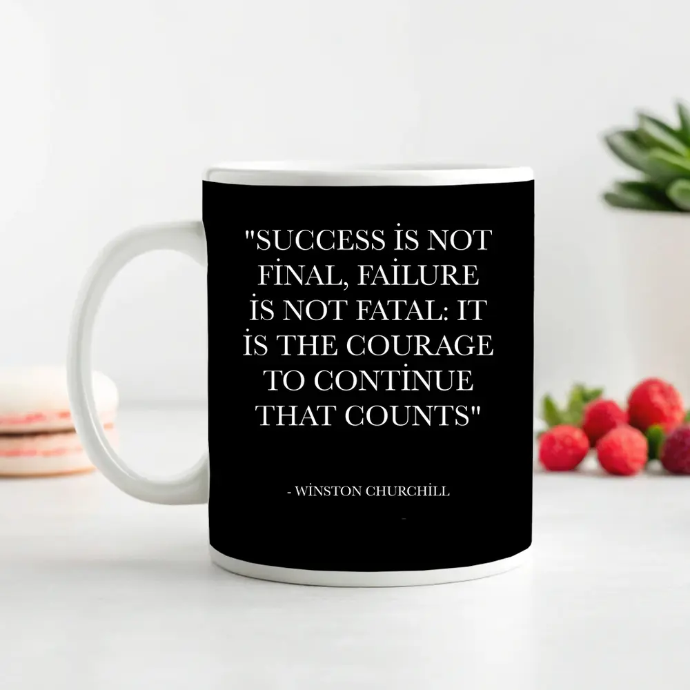 Winston Churchill Courage Quote Black Background – Mugs