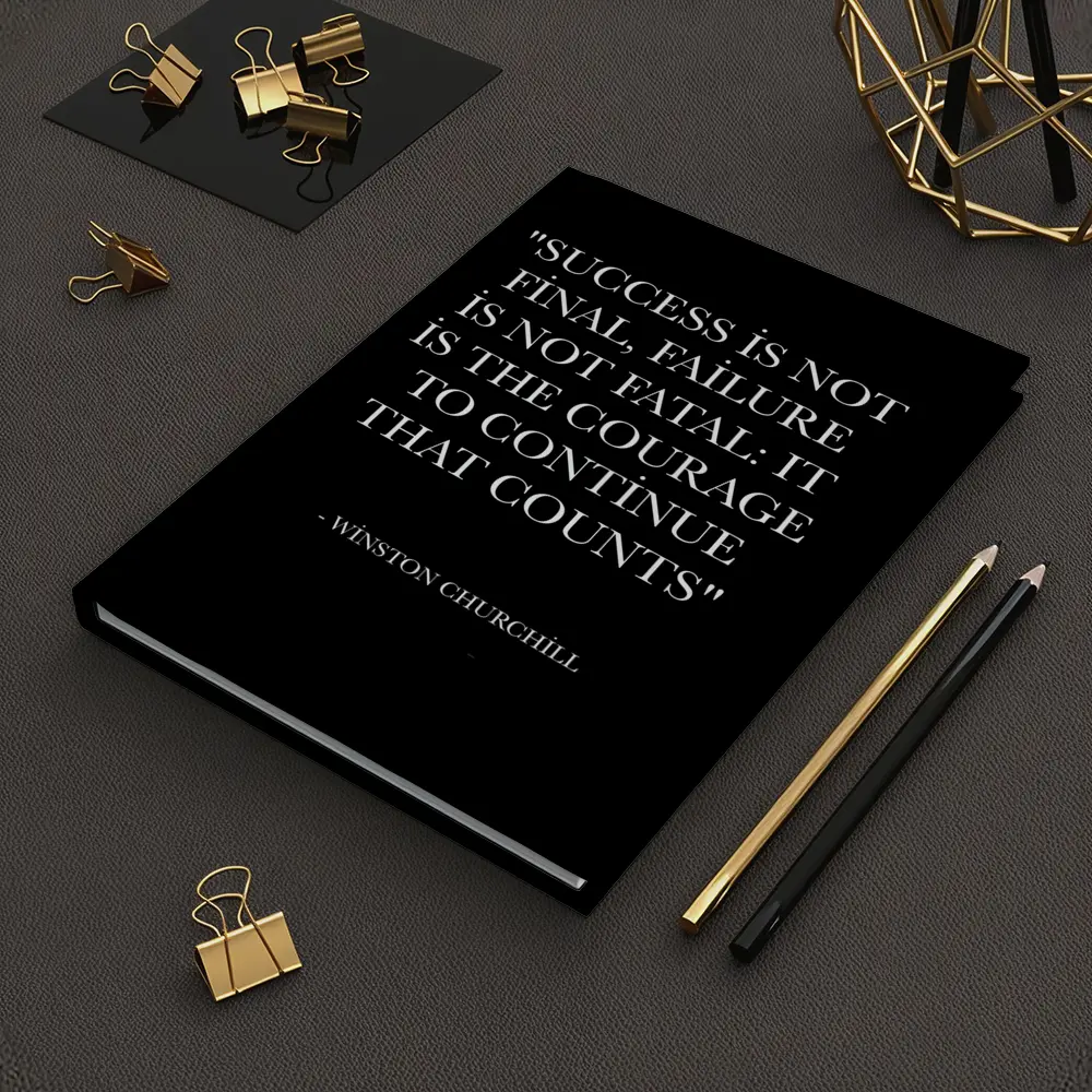 Winston Churchill Courage Quote Black Background – Notebooks