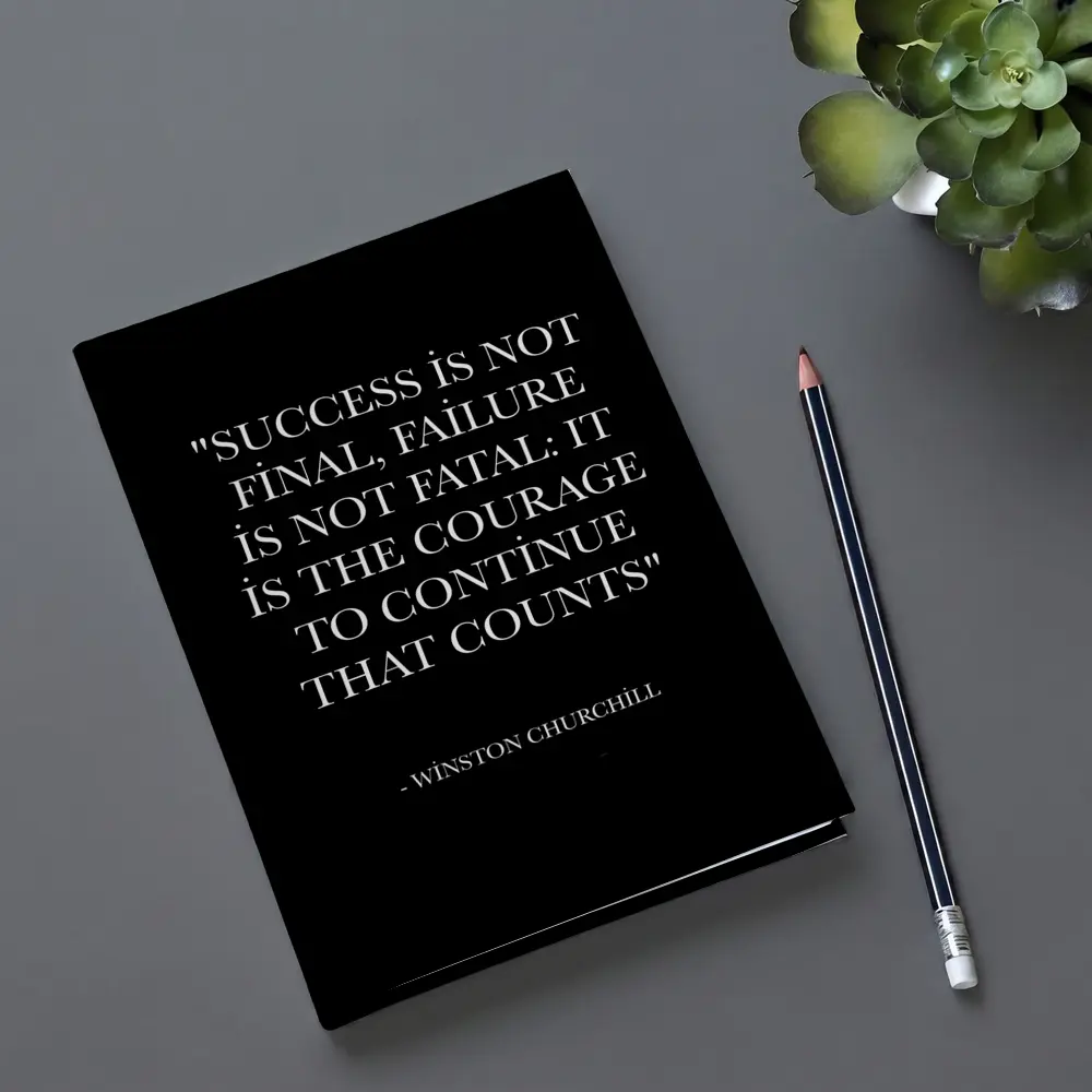 Winston Churchill Courage Quote Black Background – Notebooks