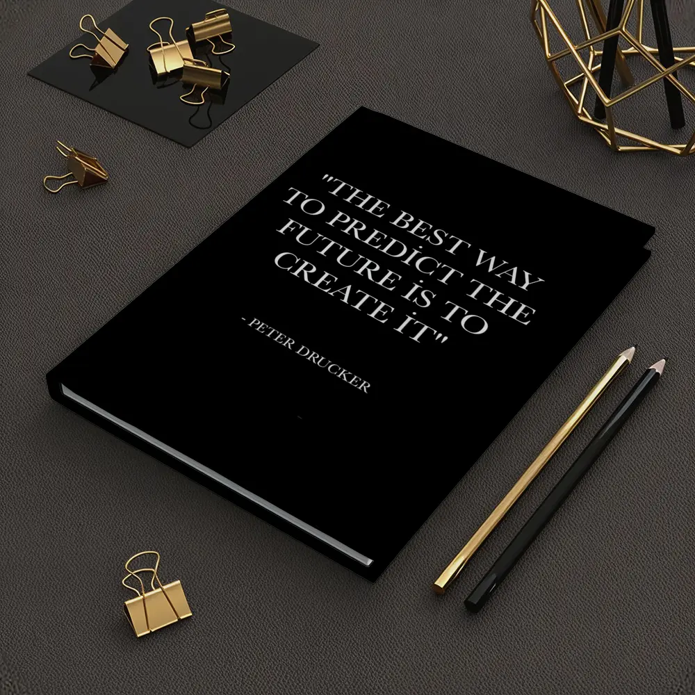 Peter Drucker Quote Black Minimalist Art – Notebooks