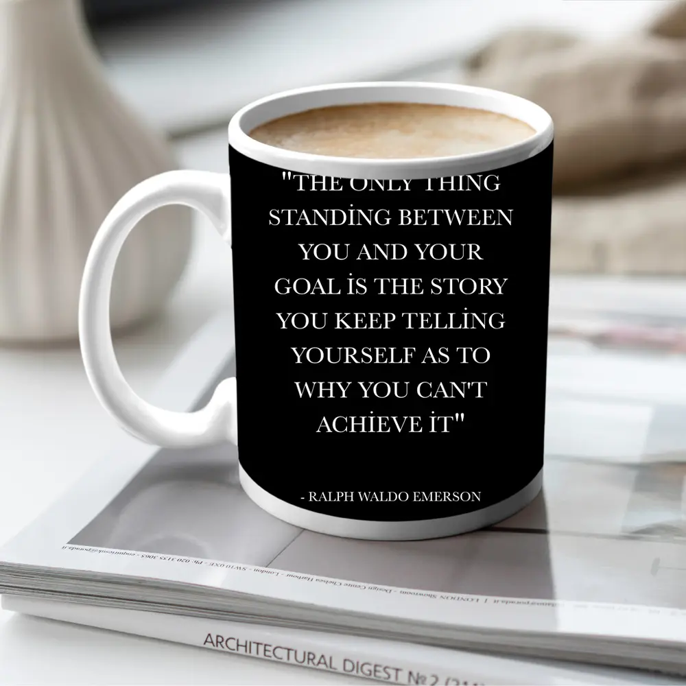 Ralph Waldo Emerson Goal Quote Black – Mugs