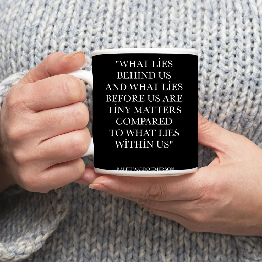 Ralph Waldo Emerson Quote Black Minimalist Print – Mugs