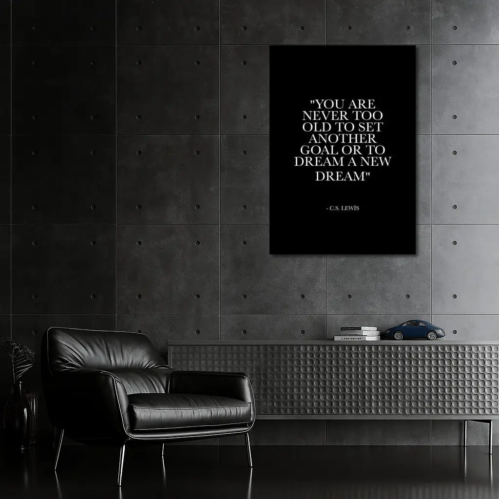 CS Lewis Dream Goals Quote Black Background – Wall Art