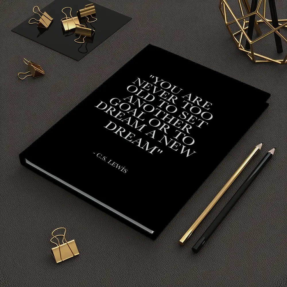 CS Lewis Dream Goals Quote Black Background – Notebooks